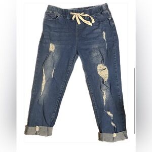 Size 14-  New! American Bazi Blue Denim Destressed Draw String Pants